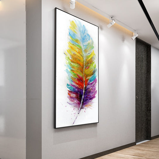 Pure hand-painted Oil Painting Feathers New Chinese ShuangPin Combination Murals hand-tailored Study Decorative Painting Entranc27inx54in,No Frame