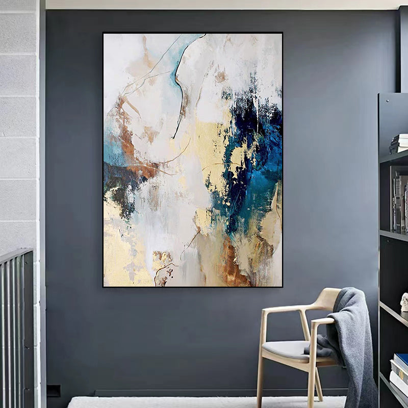Hand painted Oil Painting Abstract Gold Foil Decorative Painting Living Room Wall Large Vertical Canvas Mural,31inx47in,No Frame