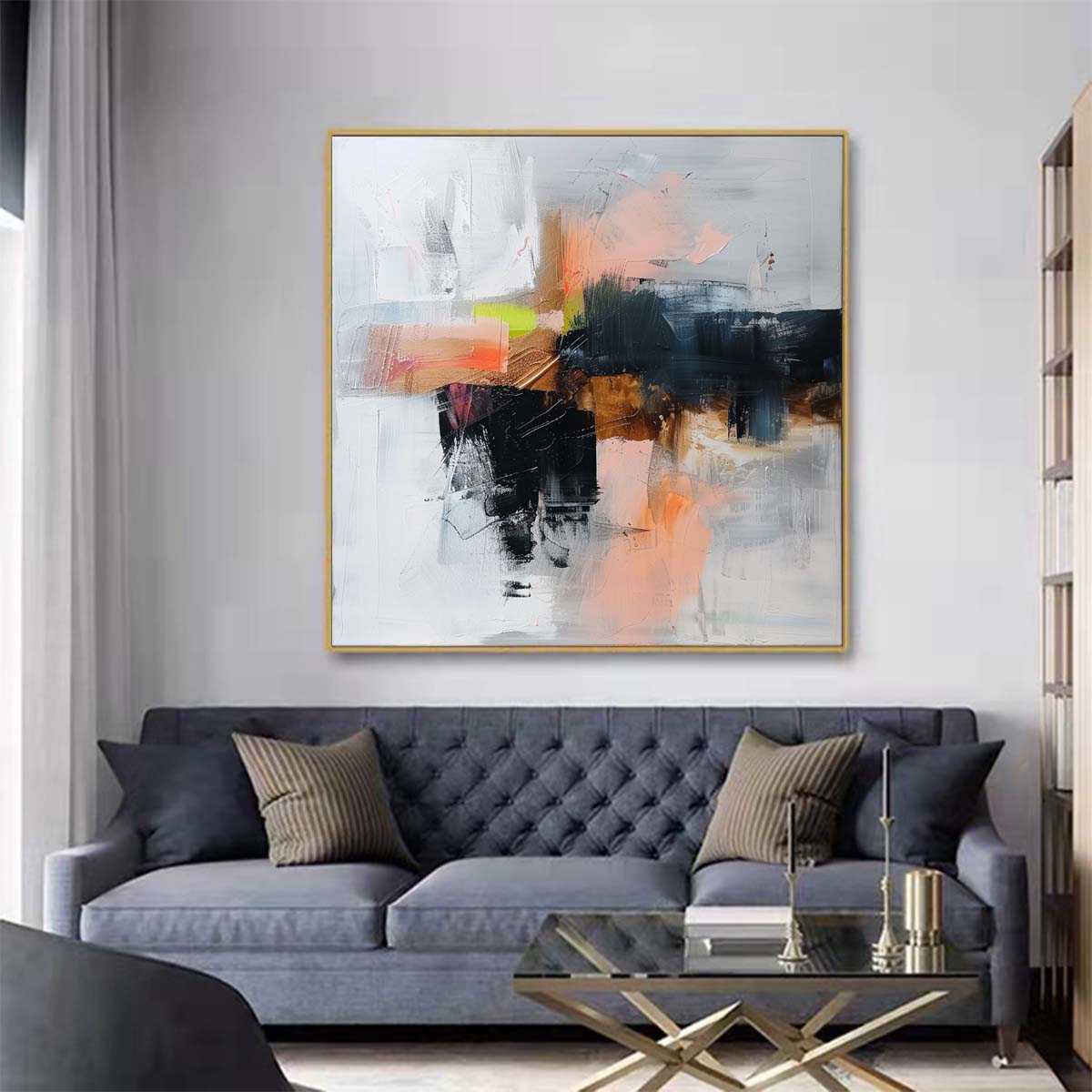 Abstract Handmade Oil Painting Modern Minimalist Home Living Room Decoration Painting,31inx31in,No Frame