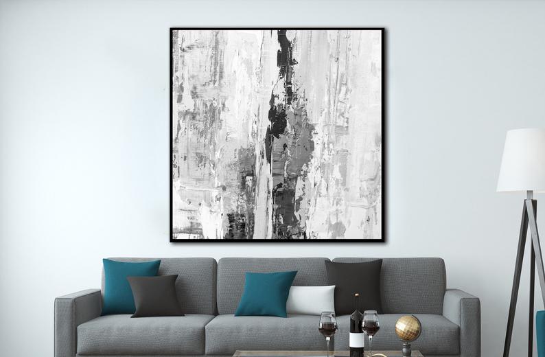 OilPaintingAbstractOversizeCanvasWallArtBlackAndWhitePaintingCalmingAbstractPaintingOnCanvasCustom  31in,No Frame