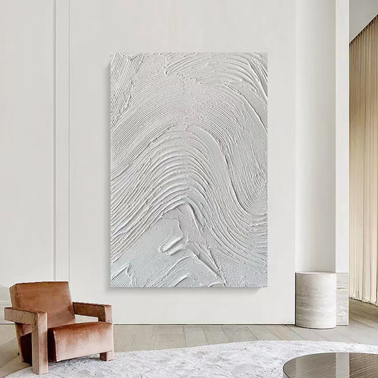 Hand Painted Oil Painting White 3D Abstract Oil Painting On Canvas Art Modern Simple Fashionable For Living Room Bedroom,31inx47in,No Frame