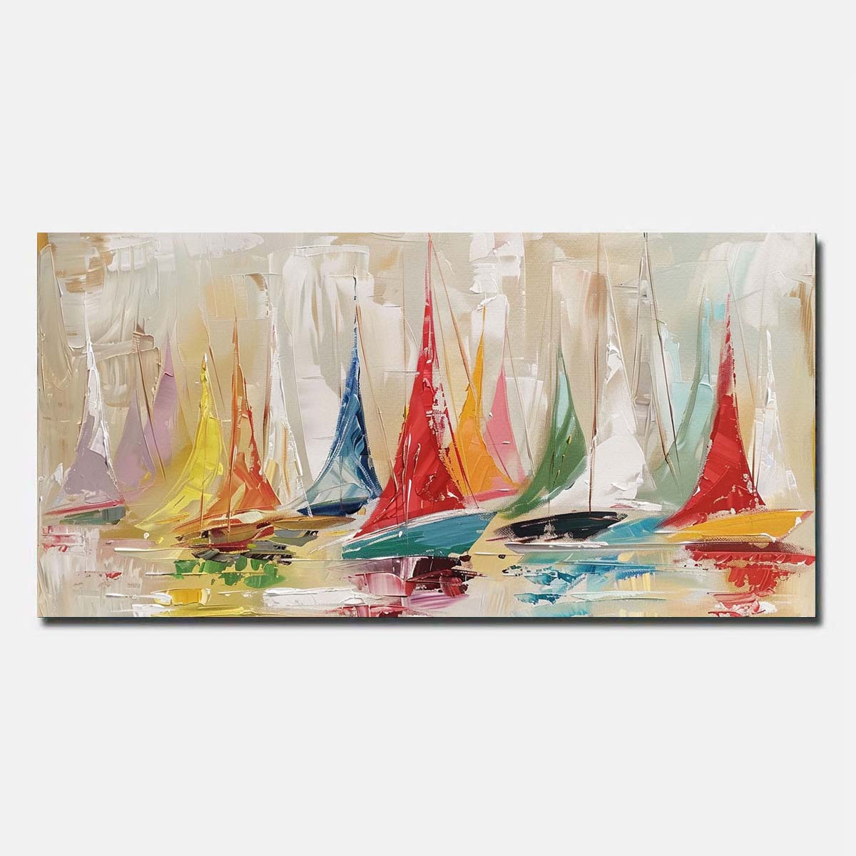 Hand Painted Oil Painting On Canvas Abstract Wall Art Red Sailing boat   Unframed/Rolled