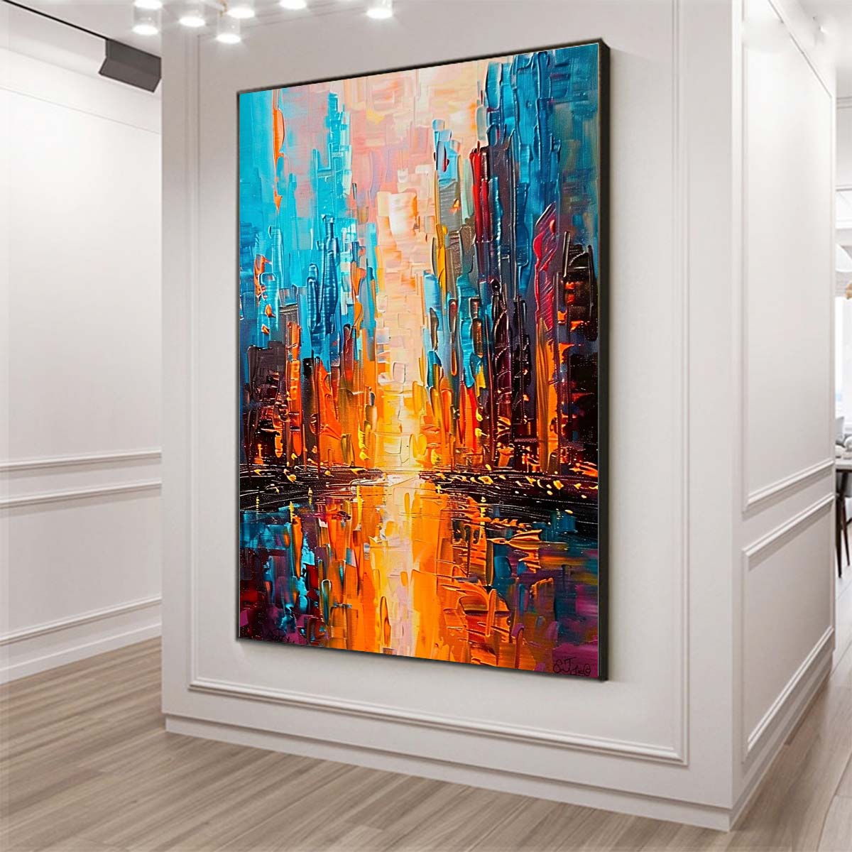 Original creation City Hand painted Oil Painting Canvas Wall Art For Home Living Room Unframed/Rolled #010