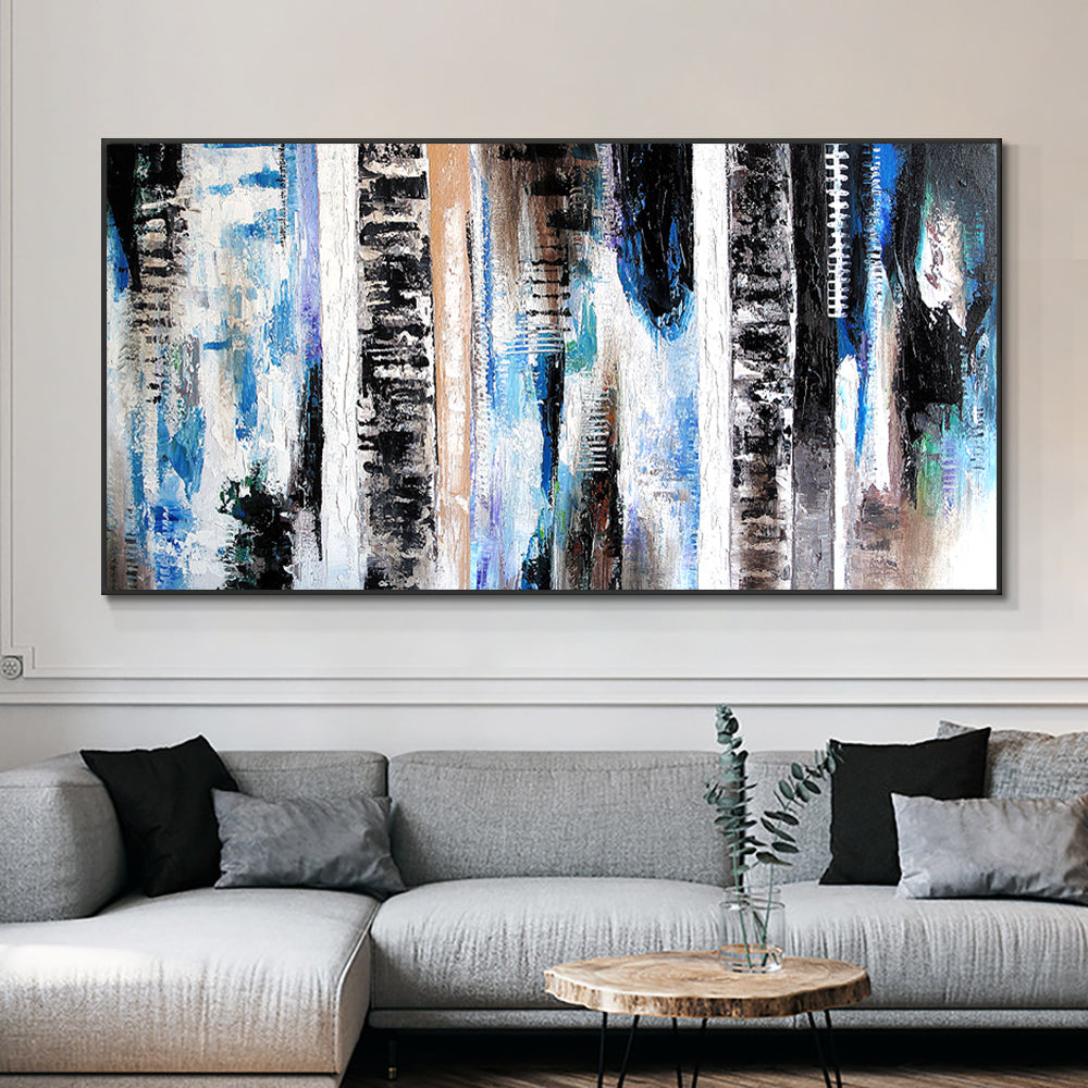 Hand Painted Abstract Black With White Oil Painting On Canvas Thick Textured Wall Art Painting,27inx54in,No Frame