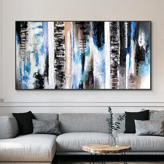 Hand Painted Abstract Black With White Oil Painting On Canvas Thick Textured Wall Art Painting,27inx54in,No Frame