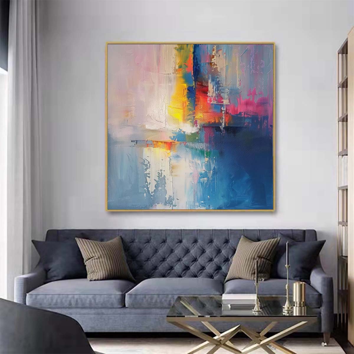 Abstract Handmade Oil Painting Modern Minimalist Home Living Room Decoration Painting,31inx31in,No Frame