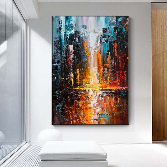 Original creation City Hand painted Oil Painting Canvas Wall Art For Home Living Room Unframed/Rolled #009