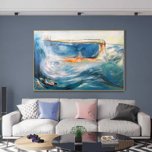 Abstract Hand painted Oil Painting Sea View Decorative Painting Living Room Bedroom Wall Hanging Painting Large,31inx47in,No Frame