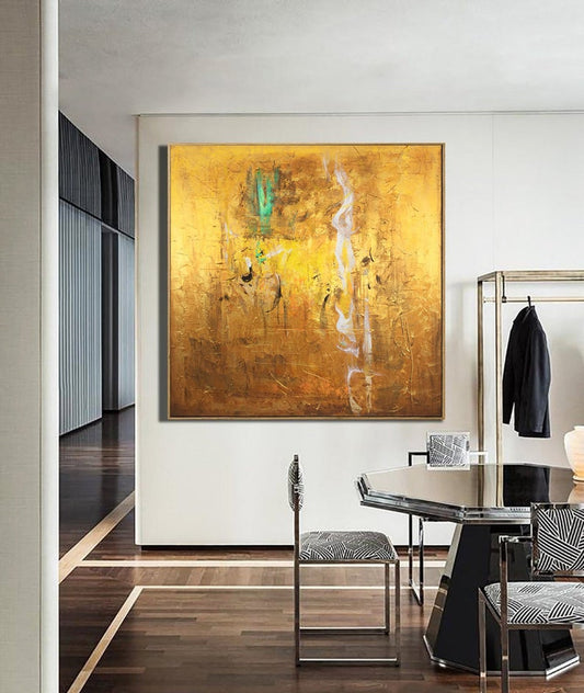 LargeAbstractPaintingOversizePaintingYellowPaintingGoldPaintingLivingRoomWallArtAbstractCanvasPainting   31in,No Frame