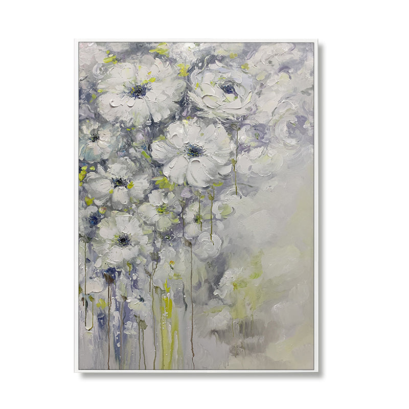 Handmade White Flower Wall Art Oil Painting Canvas Hand Painted Thick Texture Oil Painting Home Living For Living Room,31inx47in,No Frame
