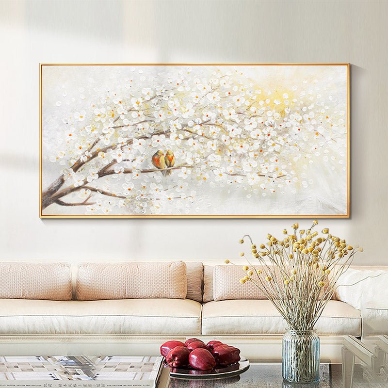 Hand-painted Living Room Wall Picture Light Luxury Hi Horizontal Version Of The Branches On The Entrance Wall Painting Birds And27inx54in,No Frame