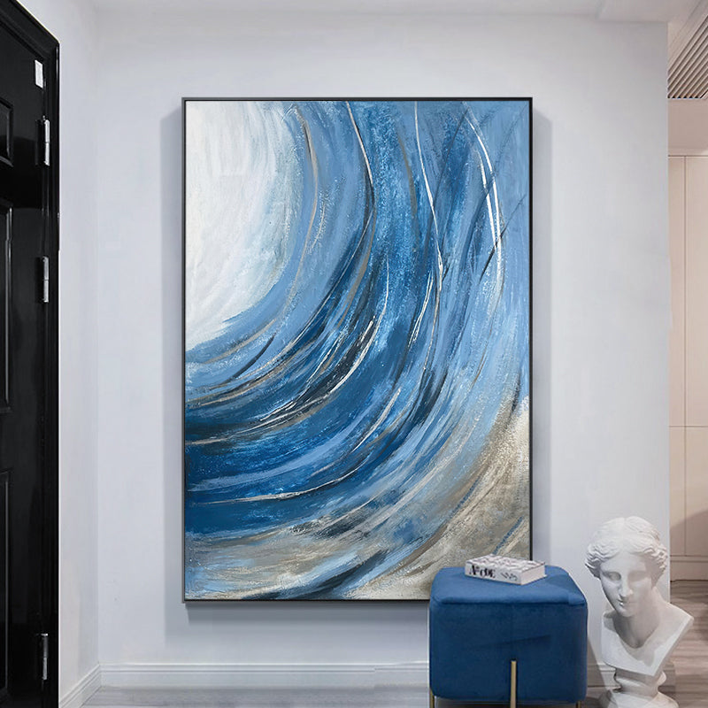 Handmade Blue Oil Painting Texture On Canvas Living Room Restaurant Corridor Luxury Decorative Wall Art Hanging,31inx47in,No Frame