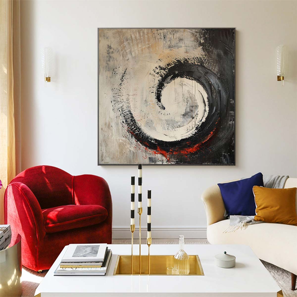 Abstract Handmade Oil Painting Modern Minimalist Home Living Room Decoration Painting,31inx31in,No Frame