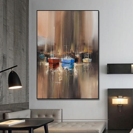 Handpainted Abstract Sail Boats Oil Painting On Canvas Handmade Beautiful Abstract Brown Landscape Oil Paintings For