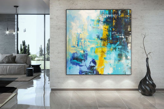 ModernArtAbstractPaintingOriginalPainting-CanvasArtworkExtraLargeAbstractPaintingContemporaryWallArtTeal  31in,No Frame