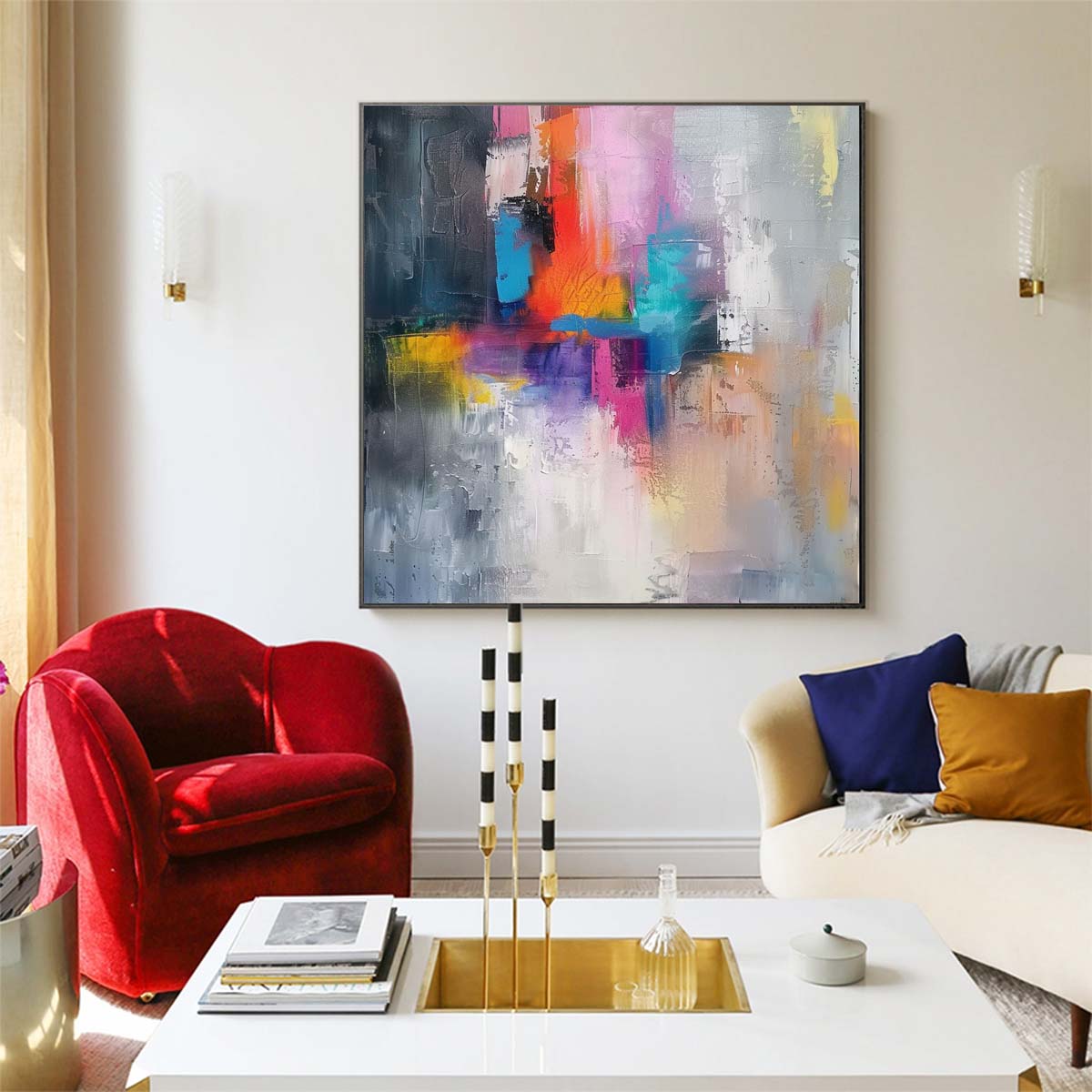 Abstract Handmade Oil Painting Modern Minimalist Home Living Room Decoration Painting,31inx31in,No Frame