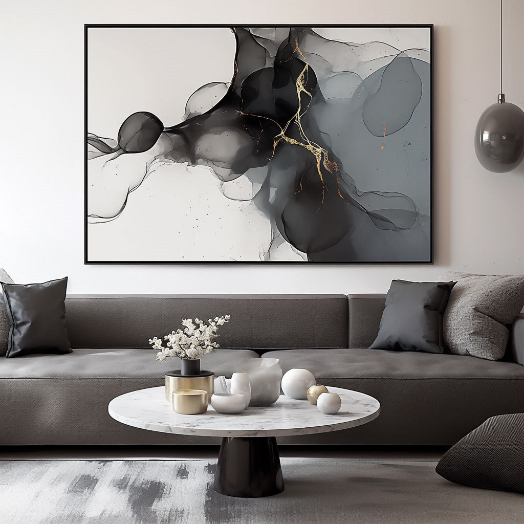 Handpainted Abstract Wall Art Painting Decorative Painting Aisle Corridor Mural Mooring Hanging Painting white black 31inx47in,No Frame