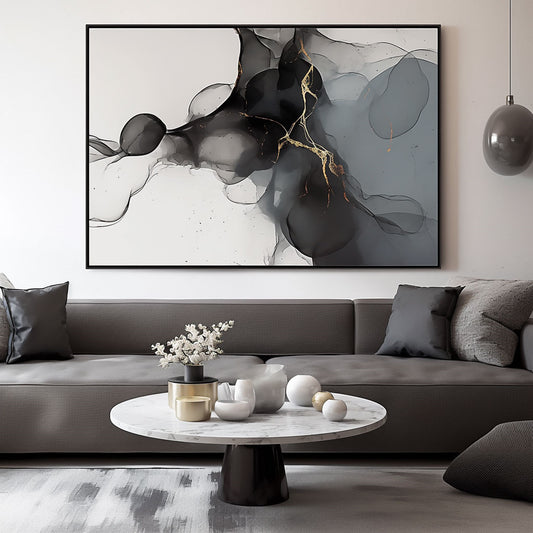 Handpainted Abstract Wall Art Painting Decorative Painting Aisle Corridor Mural Mooring Hanging Painting white black 31inx47in,No Frame