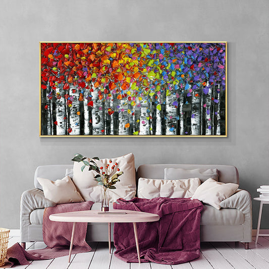 Abstract Tree With Colorful Leaves  Hand Painted Oil Painting On Canvas Thick Palette Knife Painting,27inx54in,No Frame