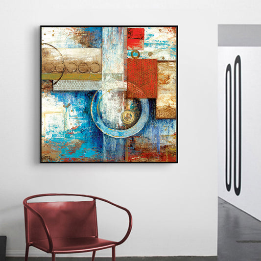 Retro Abstract Hand Painted Oil Painting Handmade Canvas Wall Art colorful Oil Painting for Living room Home,31inx31in,No Frame