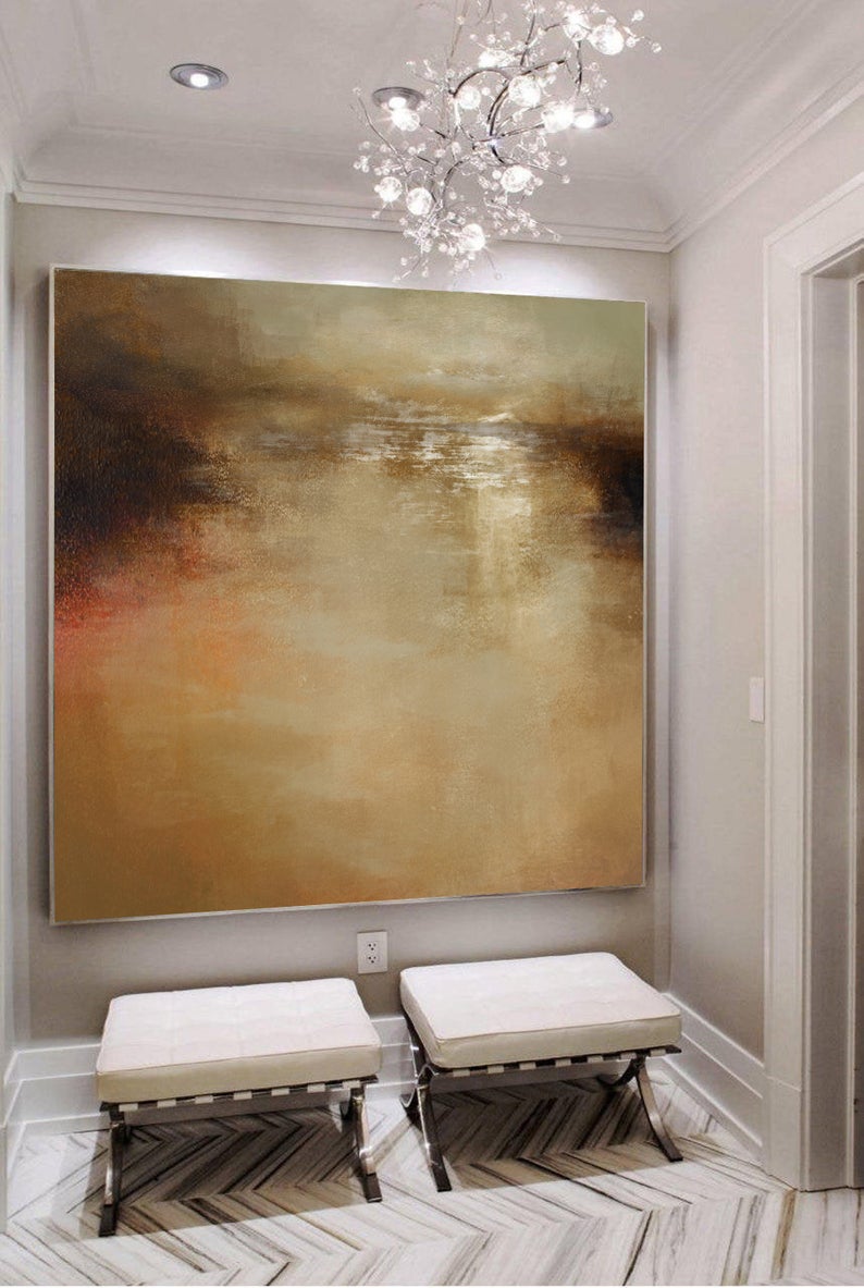 Large Sea Oil Painting On Canvas Light Brown Abstract Painting Ocean Landscape Painting Ocean Art Wall Art Office Room Decor31in,No Frame