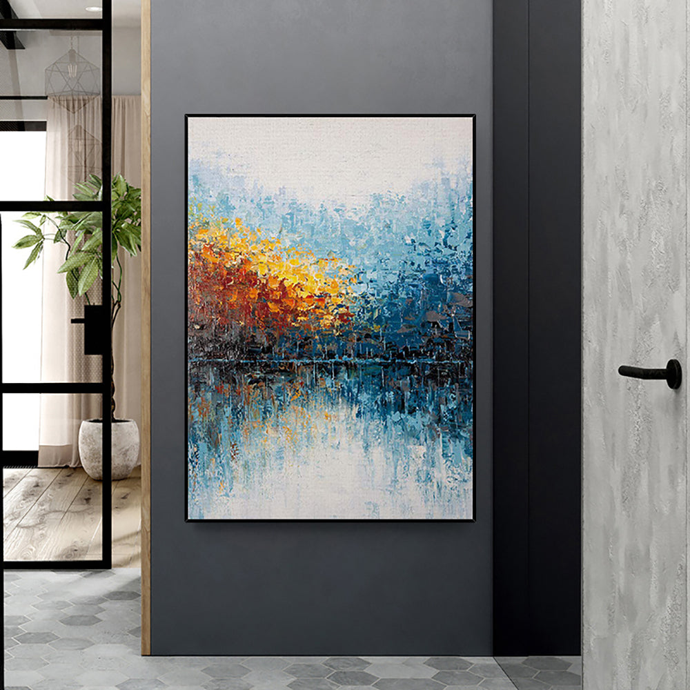 Canvas Painting Hand Painted Autumn Landscape Oil Painting Abstract Wall Art For Living Room,31inx47in,No Frame