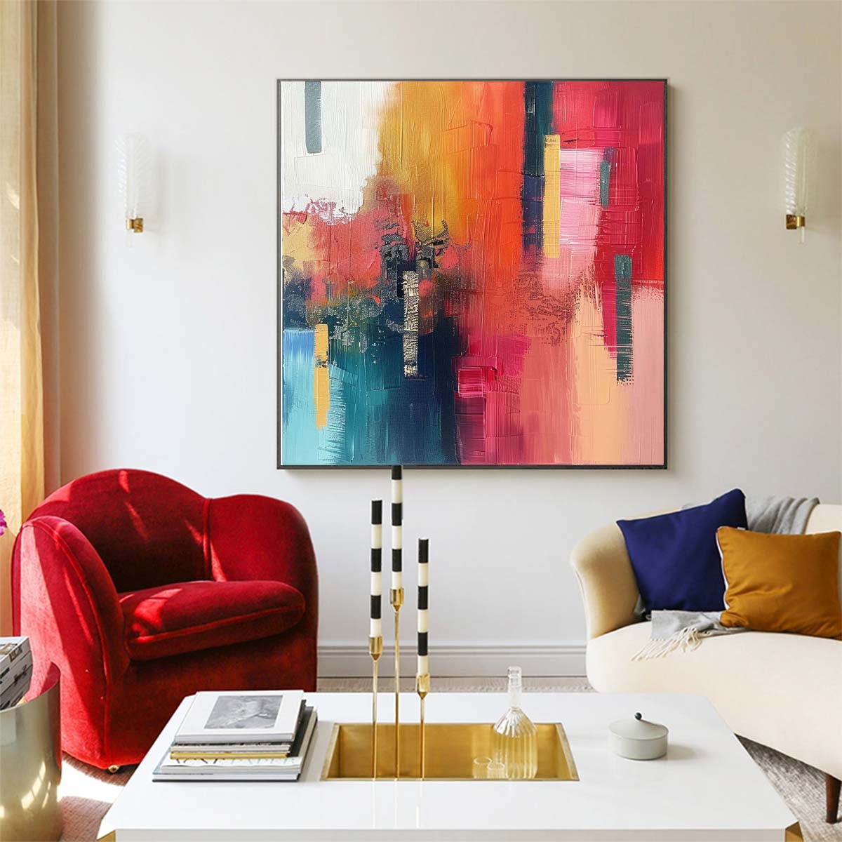 Abstract Handmade Oil Painting Modern Minimalist Home Living Room Decoration Painting,31inx31in,No Frame