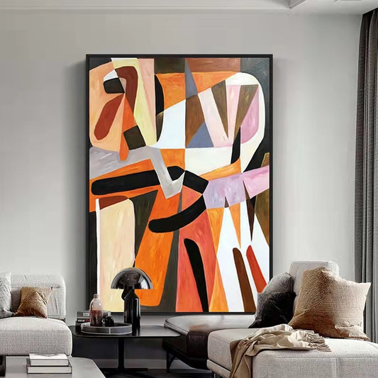 Orange Handpainted Oil Painting Vertical Version Large Living Room Background Wall Hanging Painting Abstract Painting Dining,31inx47in,No Frame