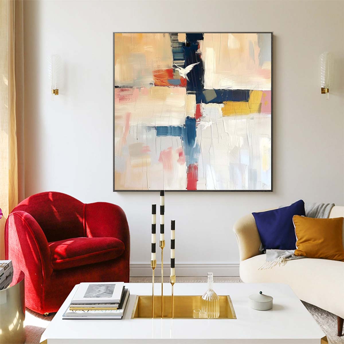 Abstract Handmade Oil Painting Modern Minimalist Home Living Room Decoration Painting,31inx31in,No Frame