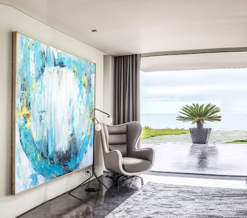 Extra Large Wall Art Canvas Art Turquoise Painting Blue Painting Colorful Painting Acrylic Painting On Canvas Living Room Decor31inx31in,No Frame