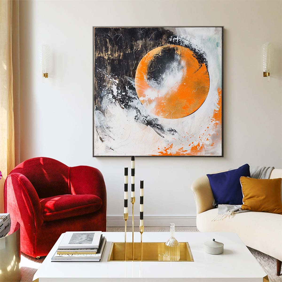 Abstract Handmade Oil Painting Modern Minimalist Home Living Room Decoration Painting,31inx31in,No Frame 1