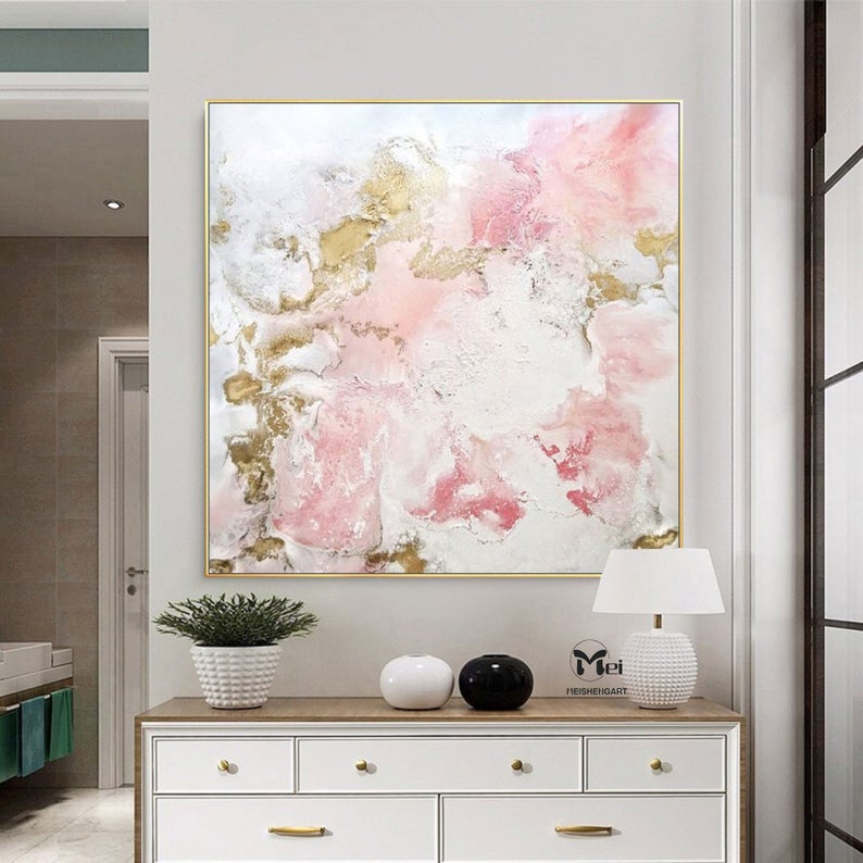 Pink Texture Abstract Acrylic Painting Modern Art Textured Gold Painting Extra Large Wall Art Bedroom Canvas Contemporary Art31in,No Frame