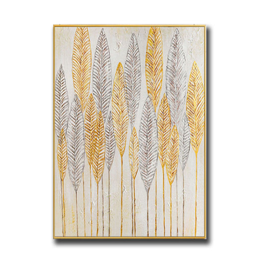 Living Room Hotel Lobby Pure Hand painted Oil Painting Atmosphere Gold leaf Painting Leaf Large Mural,31inx47in,No Frame