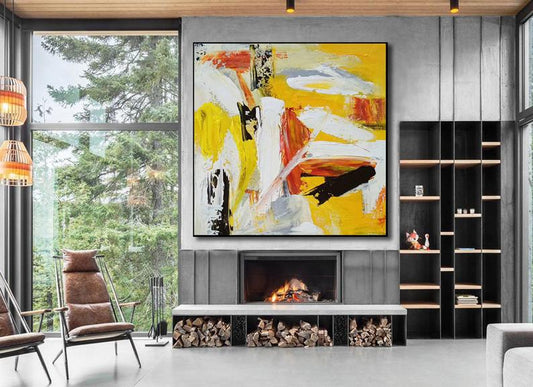 Extra-LargeWallArtCanvasYellowPaintingOnCanvasModernAbstractPaintingTexturedWallArtCanvas  31in,No Frame