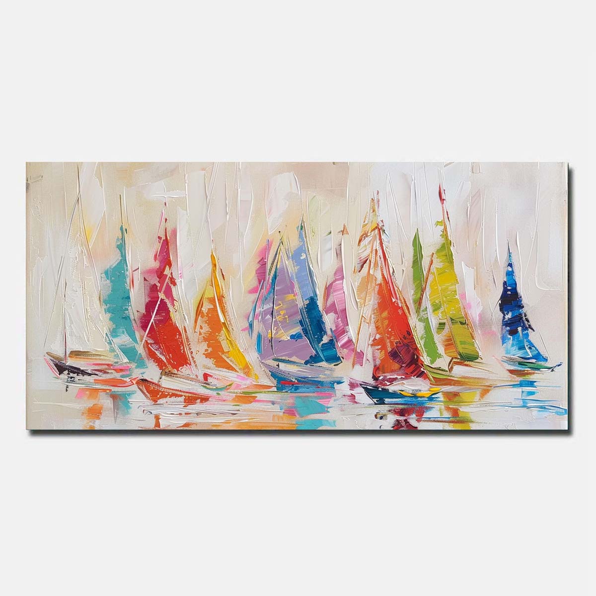 Hand Painted Oil Painting On Canvas Sailing boat Abstract Wall Art Blue Unframed/Rolled
