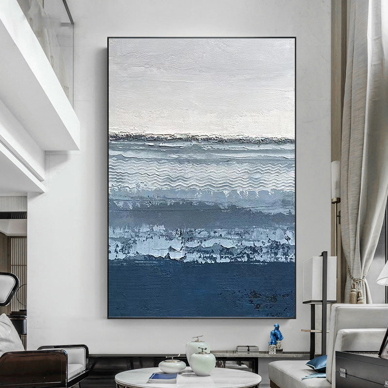 Hand Painted Modern Abstract Tiffany Blue Thick Oil Texture Decorative Poster Porch Aisle Hanging Oil Painting,31inx47in,No Frame