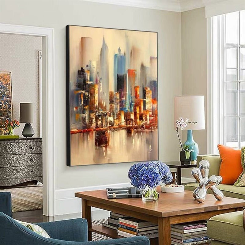Hand painted Oil Painting On Canvas City Urban Landscape Living Room Corridor Porch Decorative Modern Simple,31inx47in,No Frame