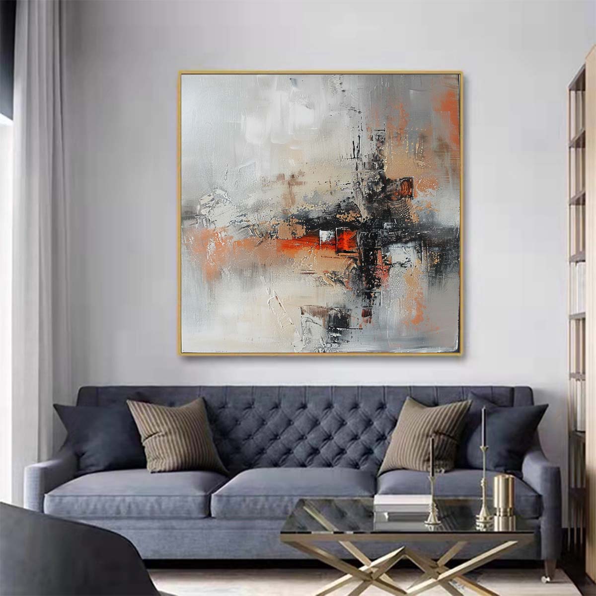 Abstract Handmade Oil Painting Modern Minimalist Home Living Room Decoration Painting,31inx31in,No Frame 1