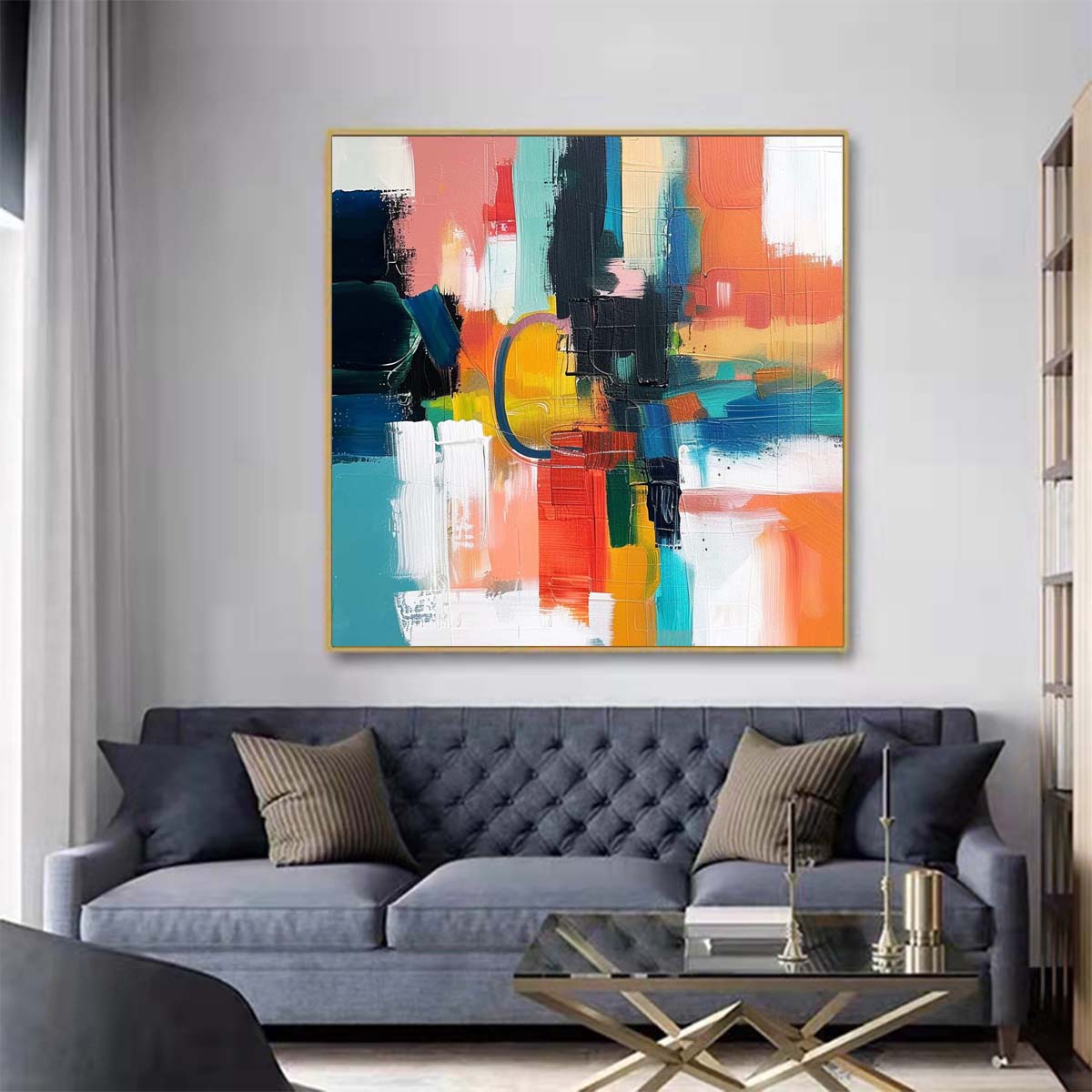 Abstract Handmade Oil Painting Modern Minimalist Home Living Room Decoration Painting,31inx31in,No Frame