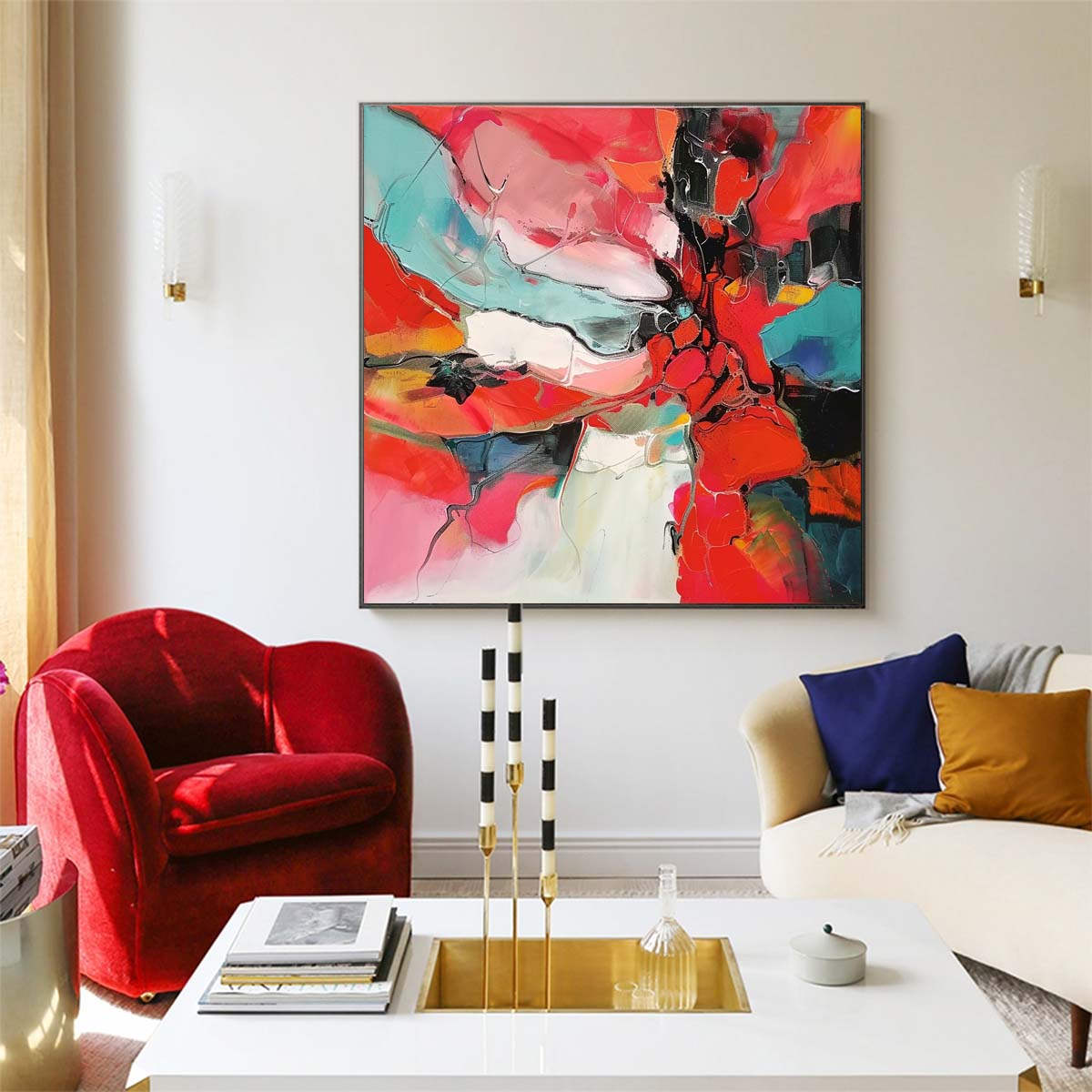 Abstract Handmade Oil Painting Modern Minimalist Home Living Room Decoration Painting,31inx31in,No Frame