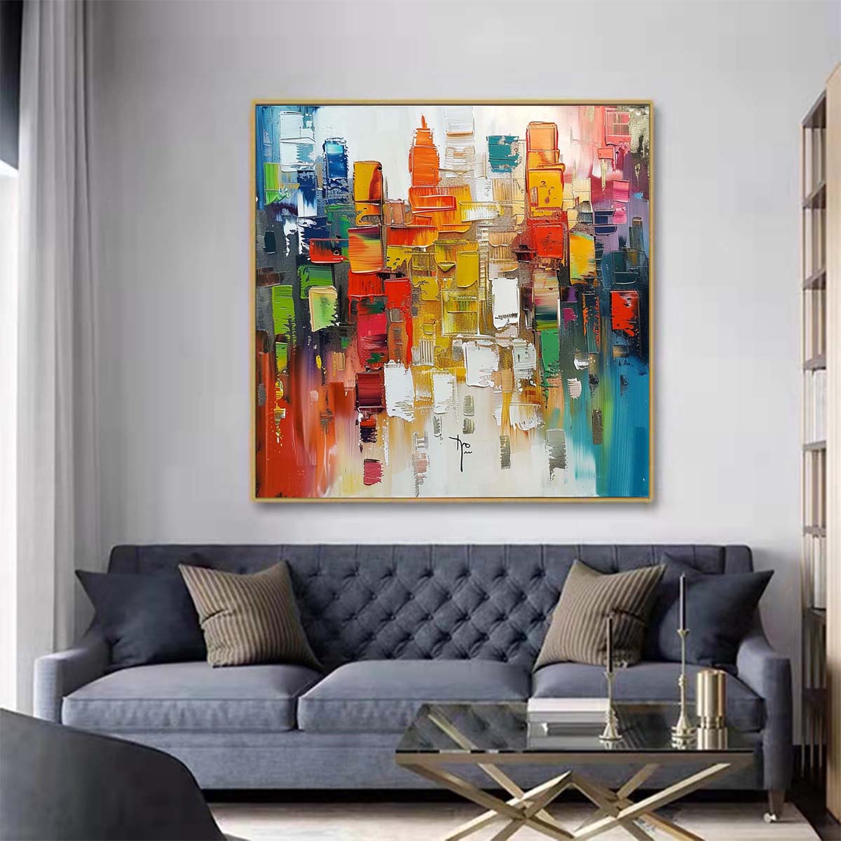 Abstract Handmade Oil Painting Modern Minimalist Home Living Room Decoration Painting,31inx31in,No Frame 3