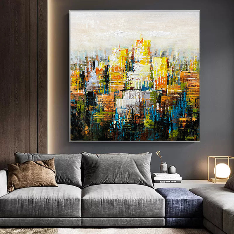 Hand Painted Sunrise Oil Painting On Canvas Blue Ocean Wall Art Posters Pictures Handmade Canvas Painting,31inx31in,No Frame