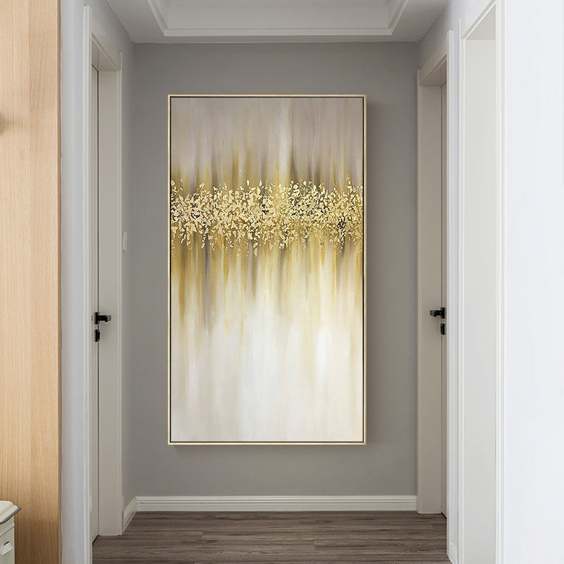 Hand-painted Oil Painting Abstract Gold Leaf Nordic Home Decorative Painting Vertical Version Entrance Hallway Hallway Light Lux27inx54in,No Frame