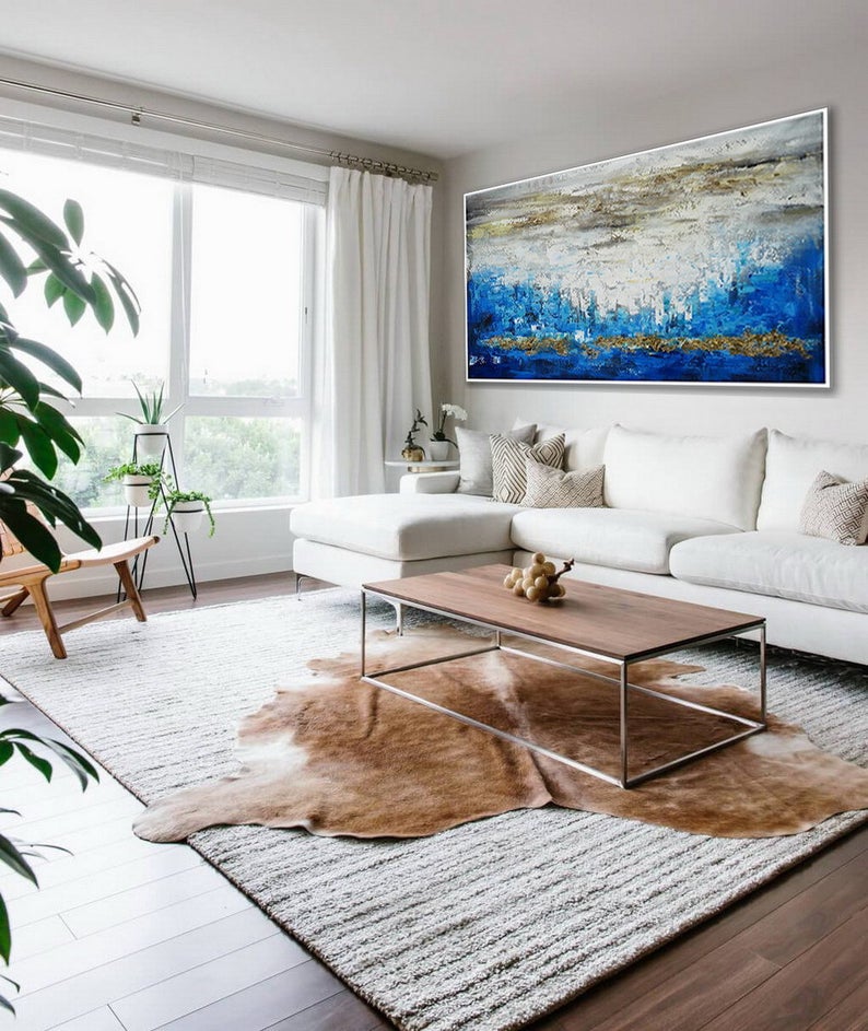 Oversize Wall Art Extra Large Textured Contemporary Texture Modern Artwork Horizontal Abstract Acrylic Panoramic Canvas Painting27inx54in,No Frame