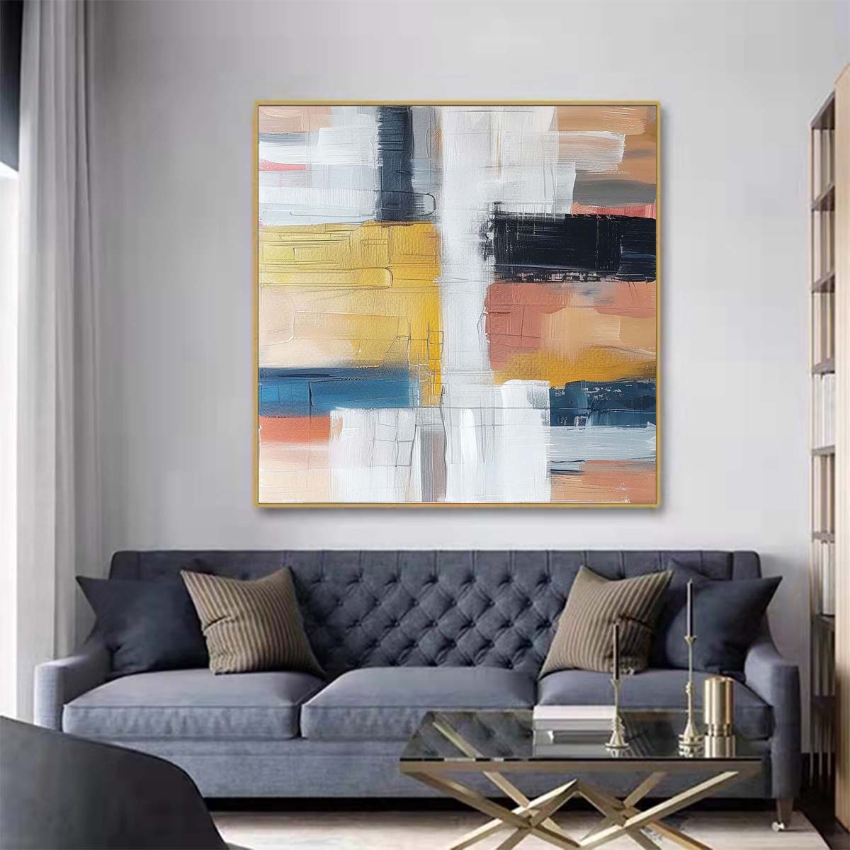 Abstract Handmade Oil Painting Modern Minimalist Home Living Room Decoration Painting,31inx31in,No Frame 1