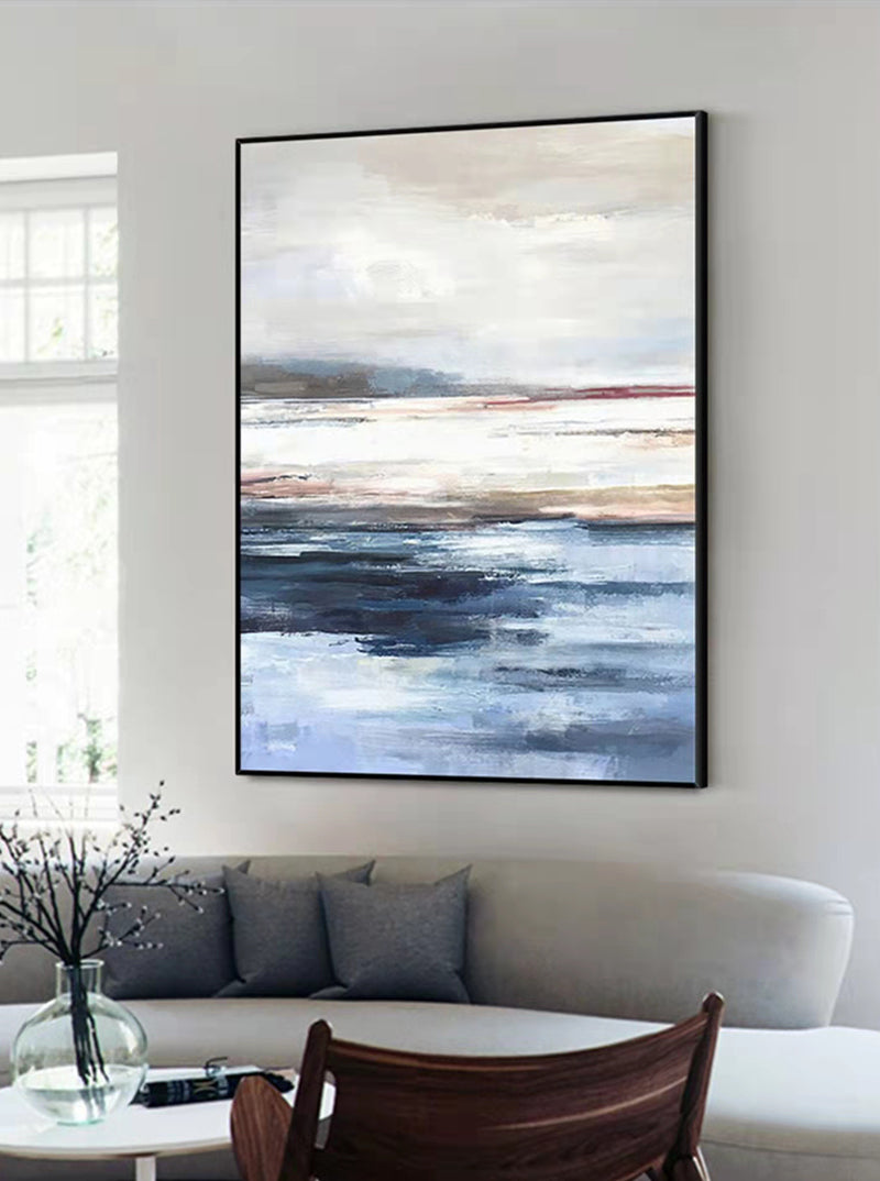 Abstract 3D Blue Grey Thick Oil Handmade Oil Painting Canvas Gold Painting Wall Picture Art Wall For Living Room ,31inx47in,No Frame