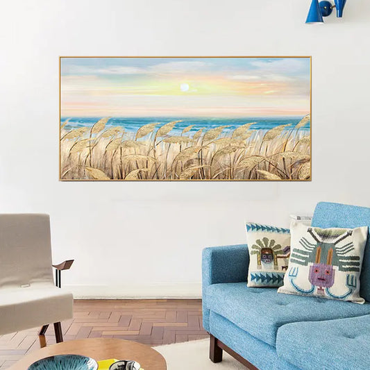 Handmade Seaside Scenery Picture Wall Art Handpainted Oil Painting On Canvas Handmade Wall Art Modern,27inx54in,No Frame