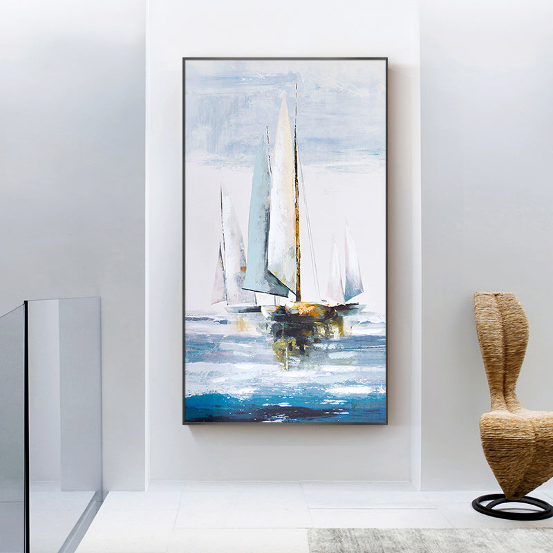 Smooth hand-painted Abstract Oil Painting Home Decorative Painting Modern Entrance Hallway Corridor Feng Shui Painting Seascape27inx54in,No Frame