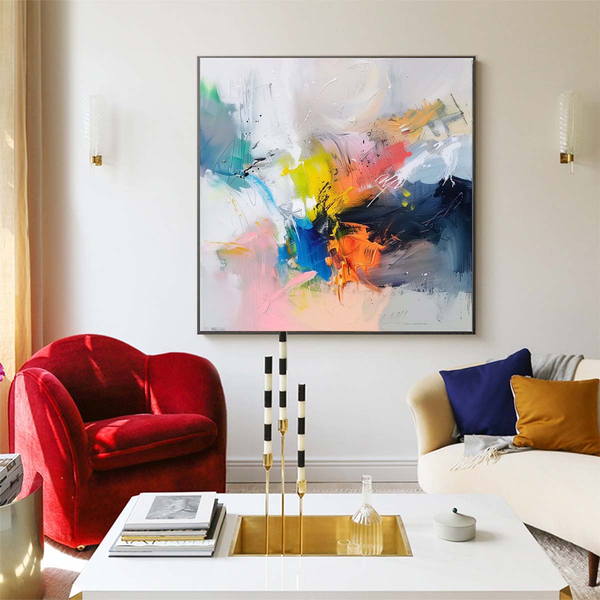 Abstract Handmade Oil Painting Modern Minimalist Home Living Room Decoration Painting,31inx31in,No Frame