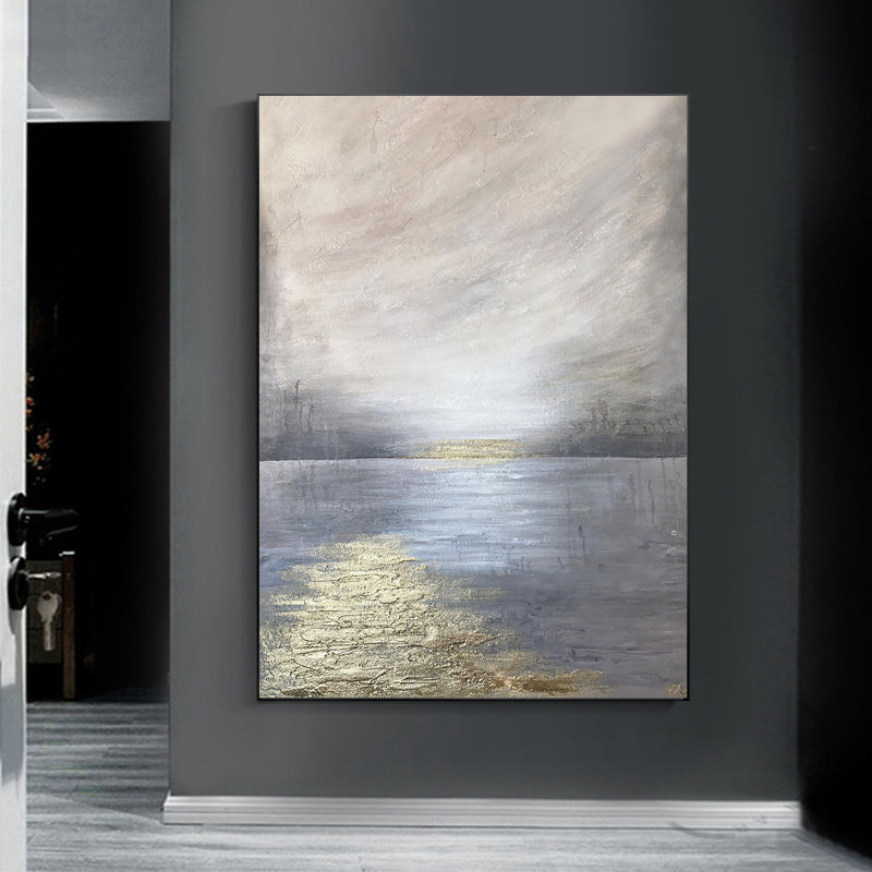 Handmade Abstract Oil Painting Golden Foil Texture   On Canvas Living Room Corridor Decor Wall ,31inx47in,No Frame